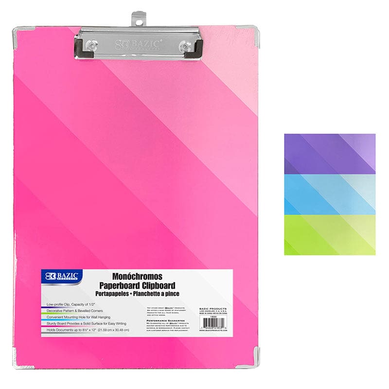 Monochromos Paperboard Clipboard with Low Profile Clip (Pack of 12) - Clipboards - Bazic Products