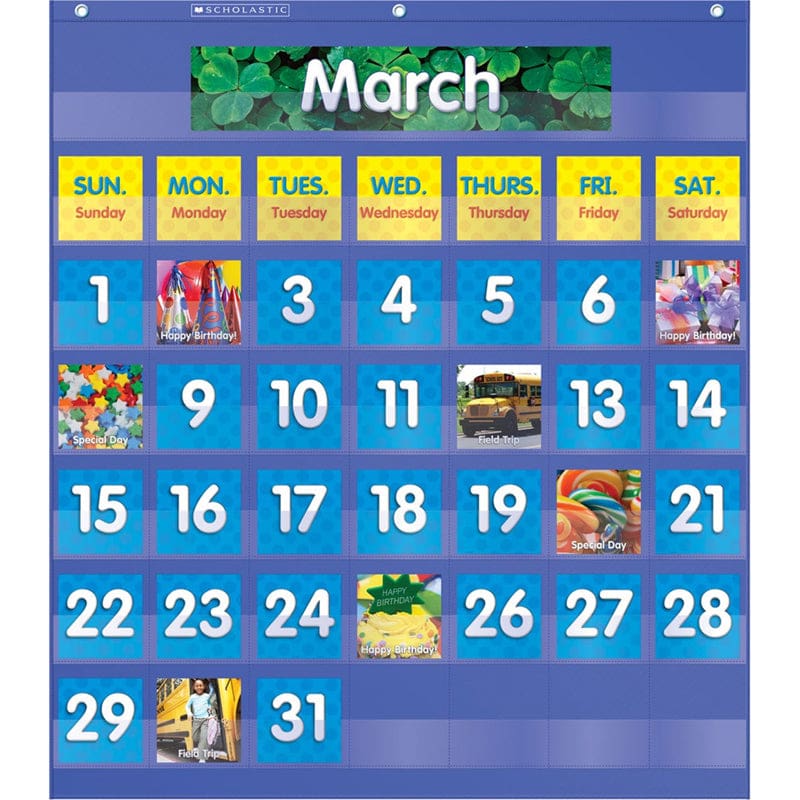 Monthly Calendar Pocket Chart Gr K-5 (Pack of 2) - Pocket Charts - Scholastic Teaching Resources
