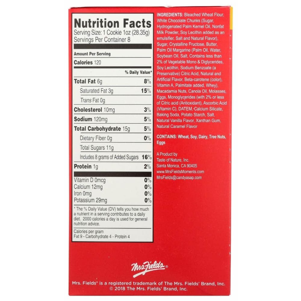 MRS FIELDS Mrs Fields Cookie White Chunk Macadamia, 8 Oz