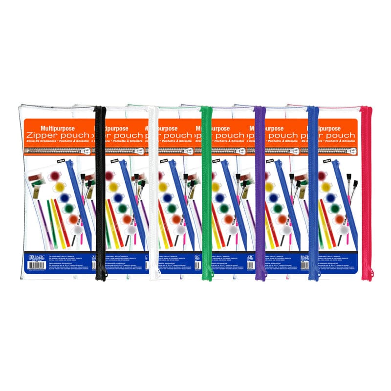 Multipurpose Clear Zipper Pouch (Pack of 12) - Pencils & Accessories - Bazic Products