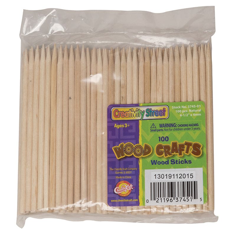 Natural Wood Sticks 4-1/2In 100Pk (Pack of 12) - Craft Sticks - Dixon Ticonderoga Co - Pacon