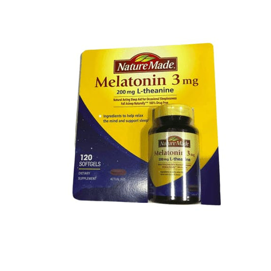 Nature Made Melatonin 3 mg with 200 mg L-theanine Softgels, 120 Count - ShelHealth.Com