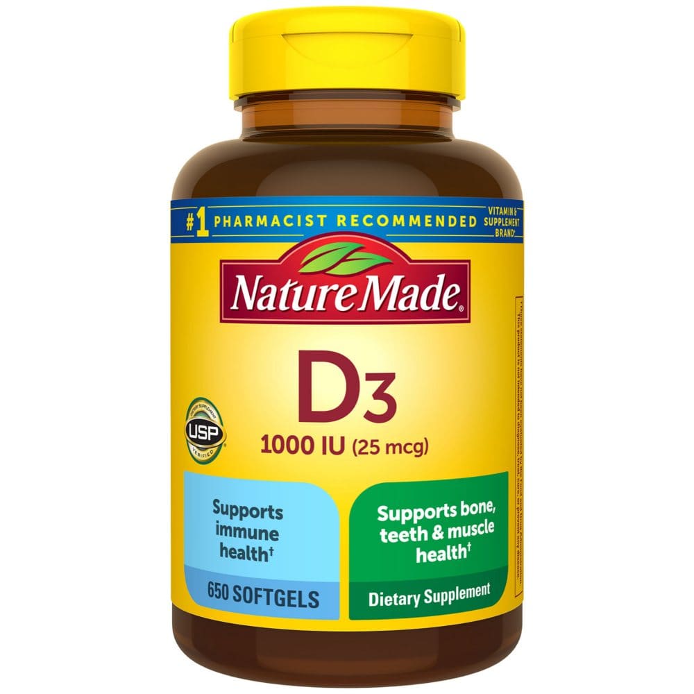 Nature Made Vitamin D3 25 mcg (1,000 IU) Softgels (650 ct.) - Letter Vitamins - Nature Made