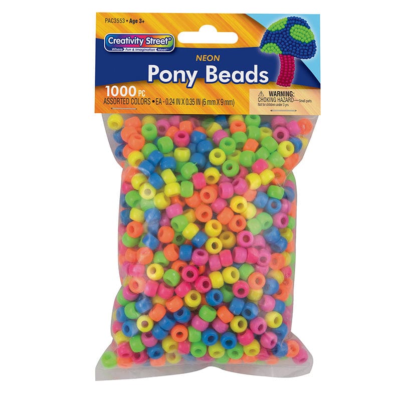 Neon Pony Beads Asst Colors 1000Pcs (Pack of 6) - Beads - Dixon Ticonderoga Co - Pacon