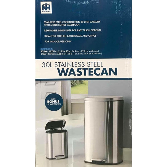 NEU HOME 30L Stainles Steel Wastecan With Bonus 5L Wastecan - ShelHealth.Com