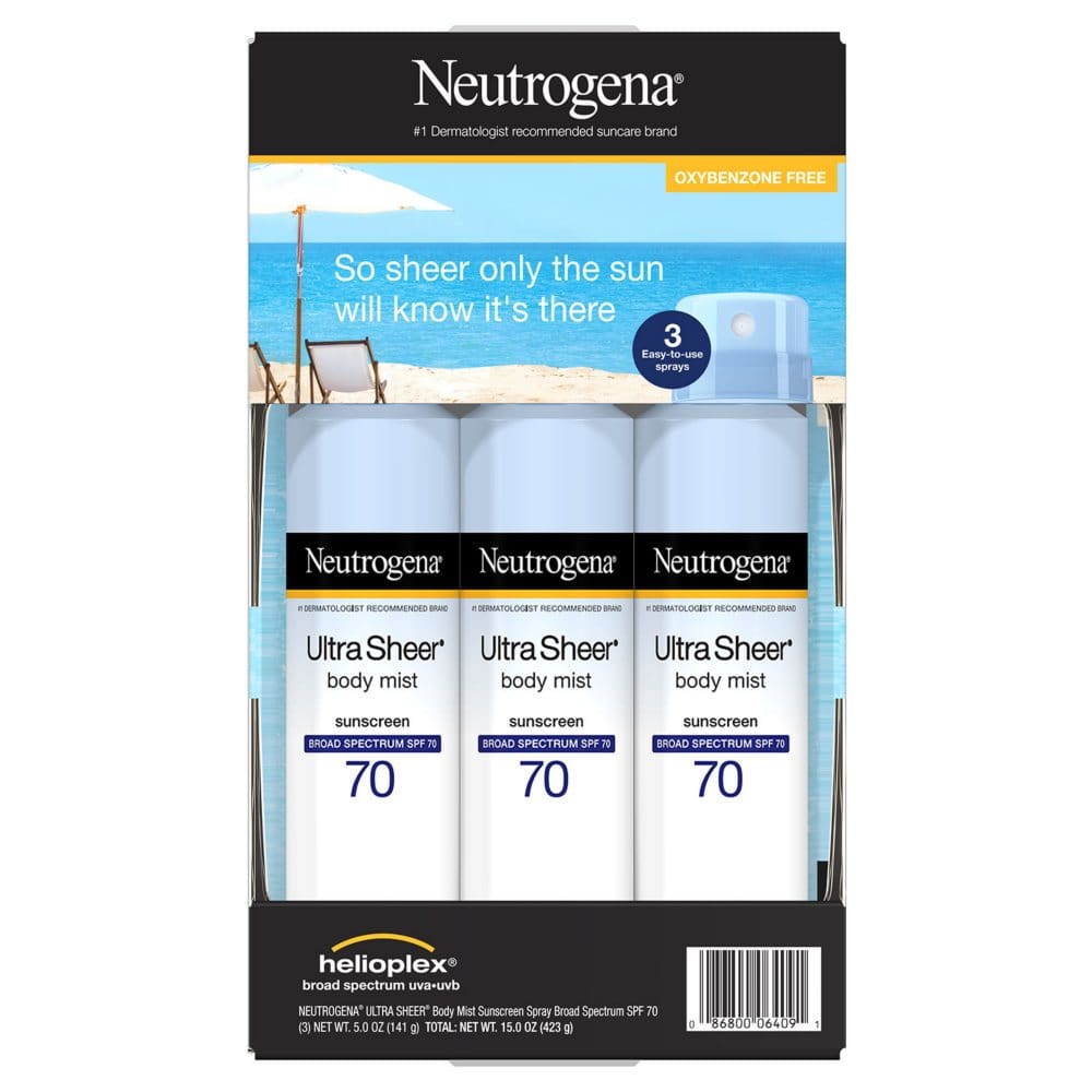 Neutrogena Ultra Sheer Body Mist Sunscreen Spray, SPF 70 (5 oz., 3 pk ...