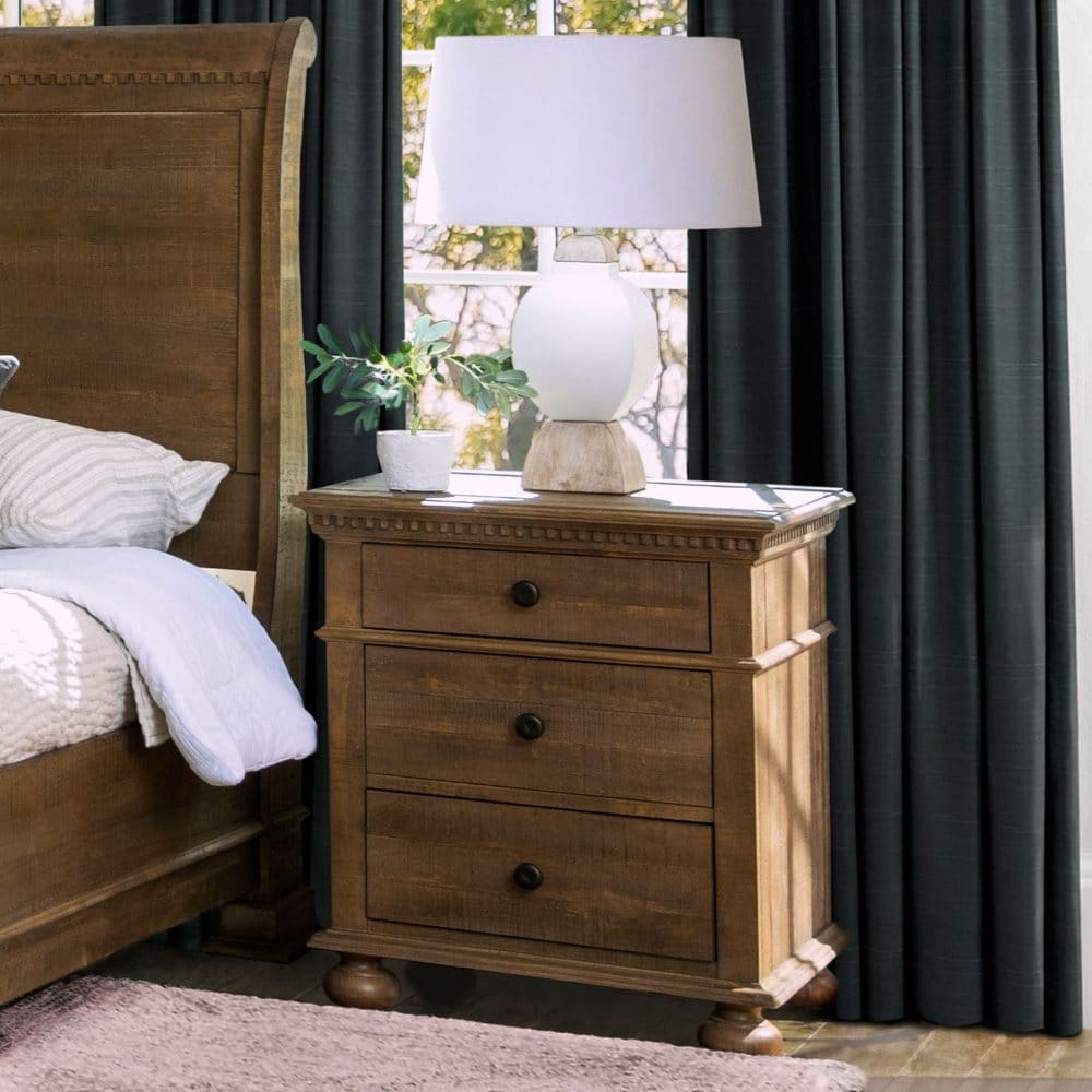 Nicholas Handcrafted Solid Wood 3-Drawer Nightstand | ShelHealth