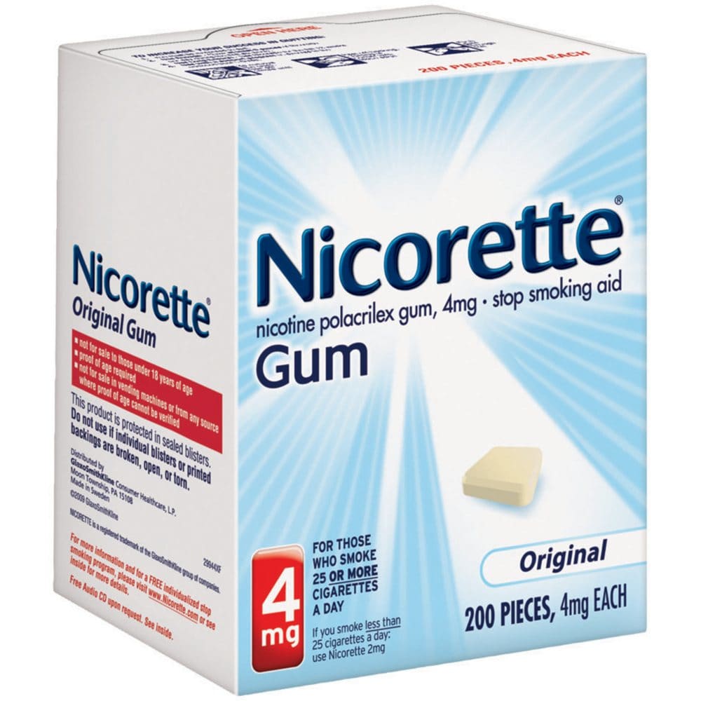Nicorette Nicotine Polacrilex 4 mg. Original Gum Smoking Aid (200 ct.) - HSA & FSA - Medicine Cabinet - Nicorette