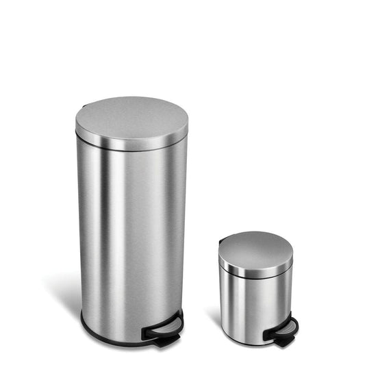 Nine Stars Combo 7.9 and 1.3 Gallon Step On Trash Can Stainless Steel - Trash Cans - Nine