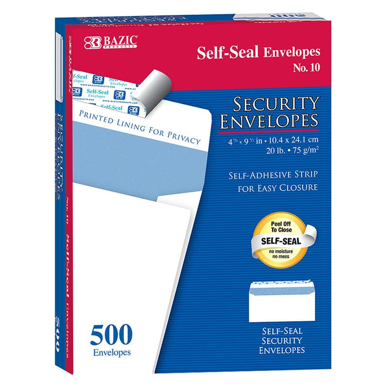 No. 10 Self Seal Security Envelopes - Envelopes - Bazic Products