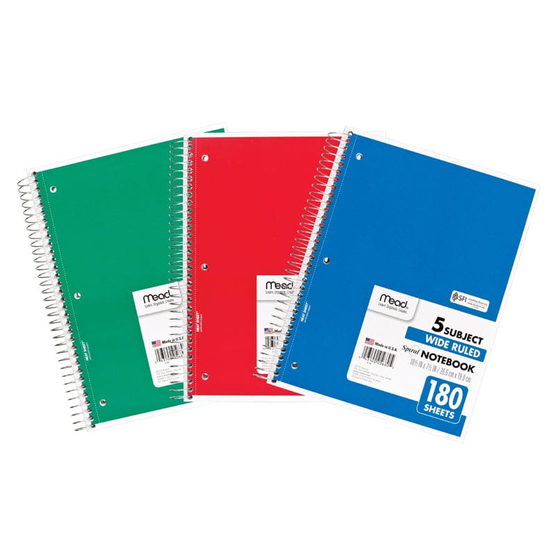 Notebook Spiral 5 Subject 180 Ct 10 1/2 X 8 (Pack of 10) - Note Books & Pads - Mead - Acco Brands Usa LLC