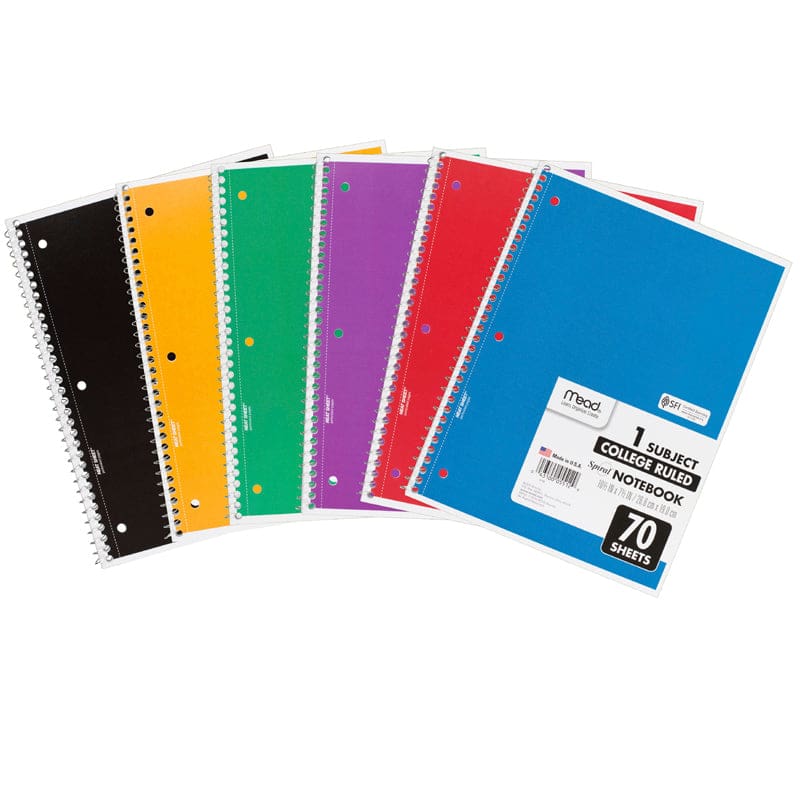 Notebook Spiral Single 70 Sht Ct College Ruled Assorted Colors (Pack of 12) - Note Books & Pads - Mead - Acco Brands Usa LLC