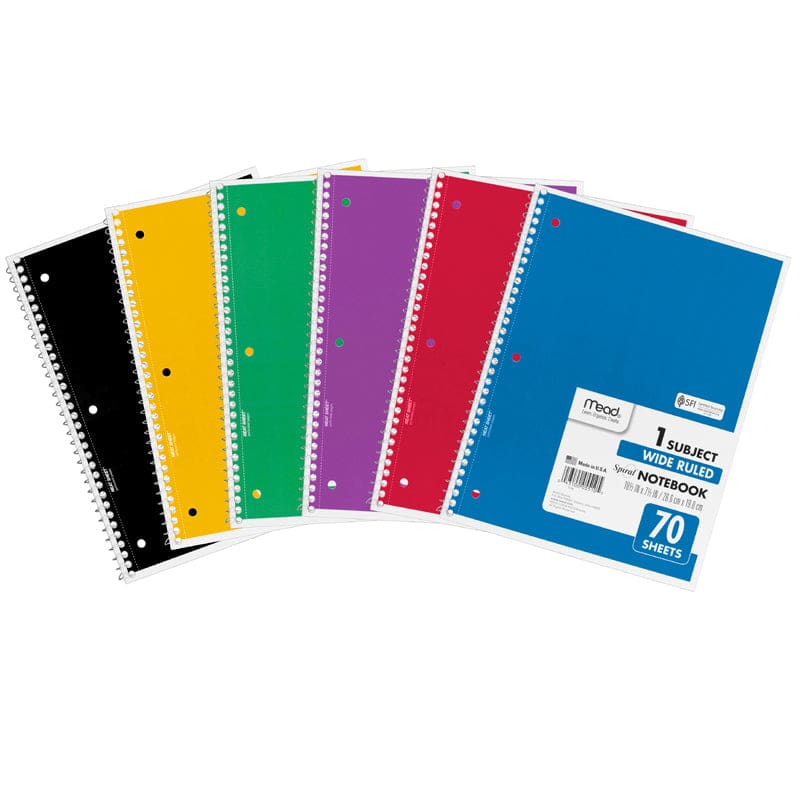 Notebook Spiral Single Subject 70Ct 10.5X8 Wide Ruled Assorted Colors (Pack of 12) - Note Books & Pads - Mead - Acco Brands Usa LLC