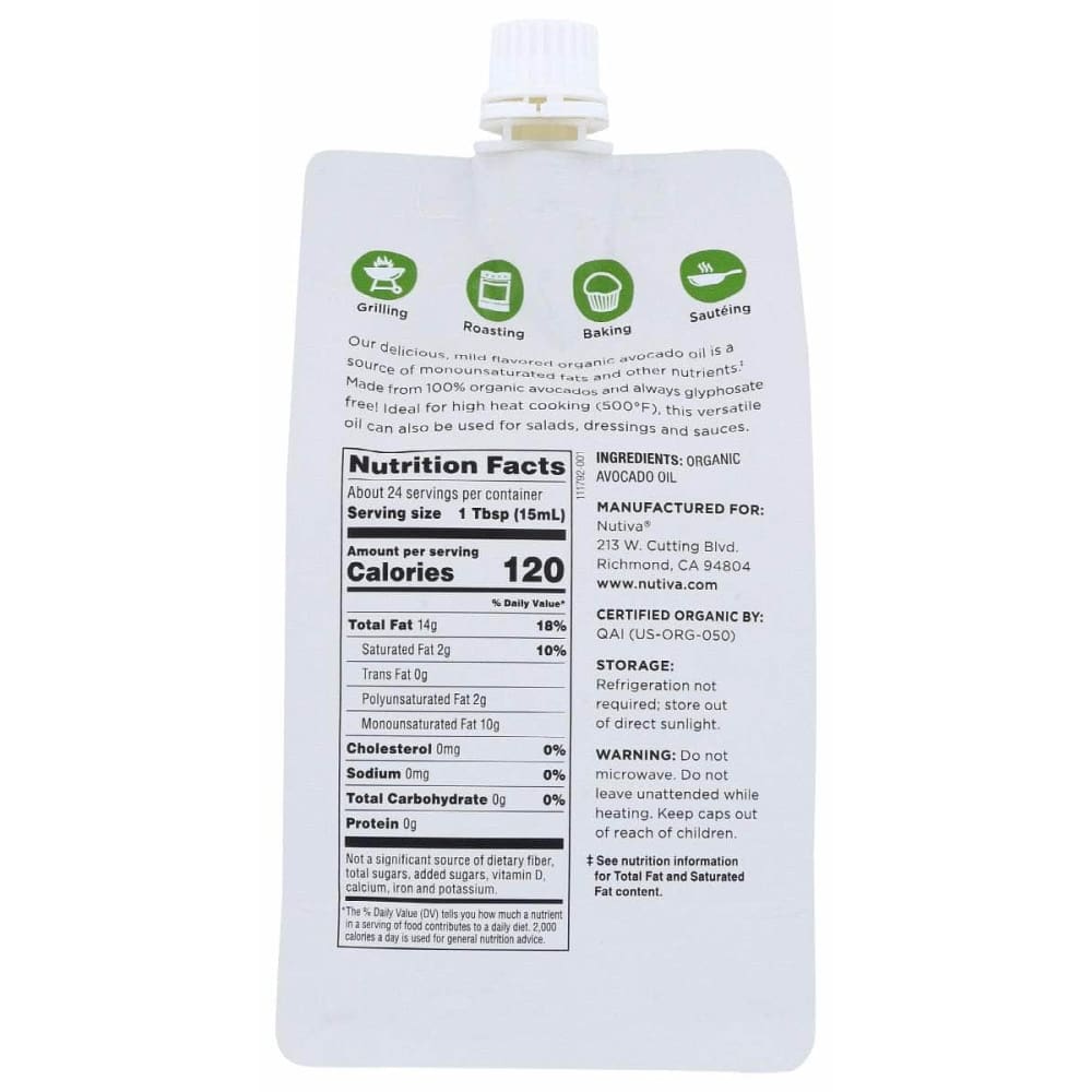 NUTIVA Nutiva Avocado Oil Pouch, 12 Oz