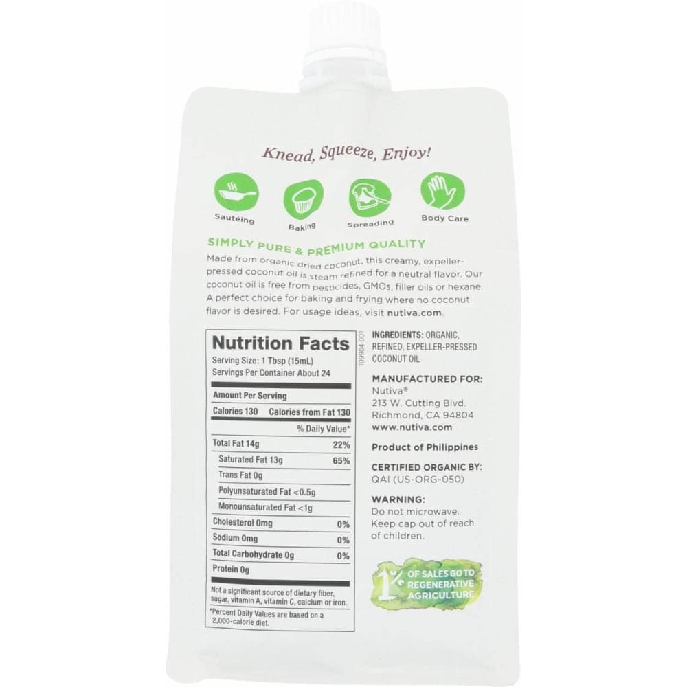 NUTIVA Nutiva Oil Coconut Refined Pouch, 12 Oz
