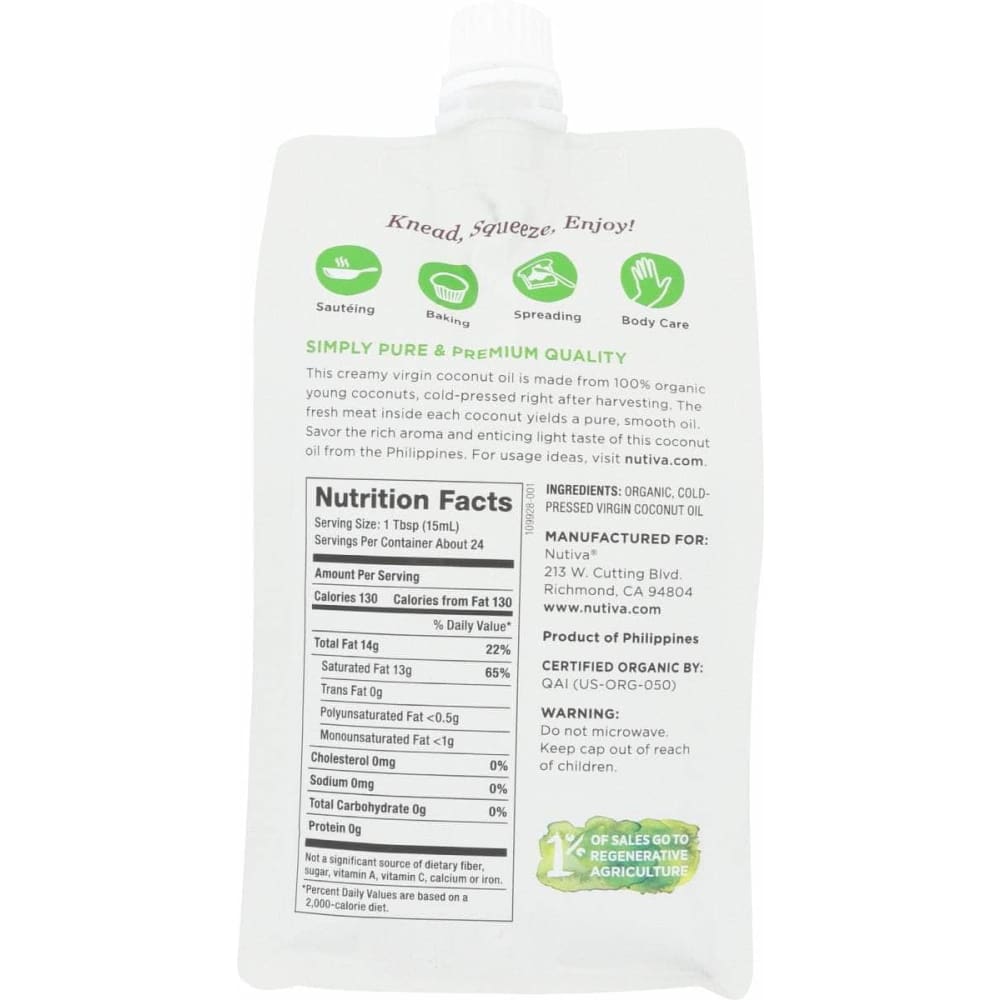 NUTIVA Nutiva Oil Coconut Virgin Pouch, 12 Oz