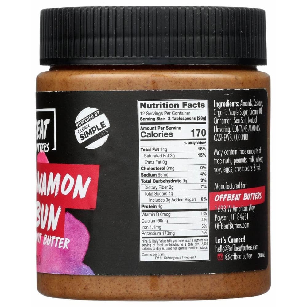OFF BEAT BUTTERS Grocery > Dairy, Dairy Substitutes and Eggs > Butters > Nut Butter Other & Multi OFF BEAT BUTTERS Cinnamon Bun Nut Butter, 12 oz