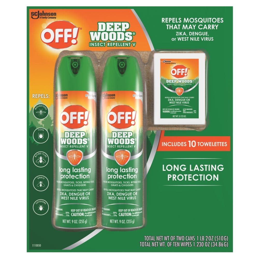 OFF! Deep Woods Insect Repellent 2-9 oz Aerosol Sprays + 10 Deep Woods OFF! Towelettes - Pest Control Products - OFF!