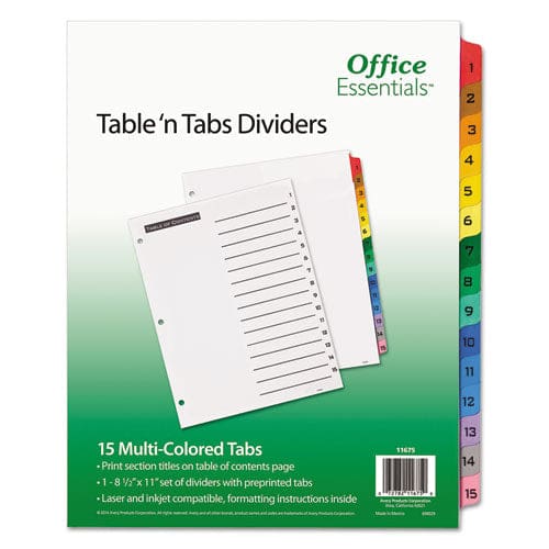 Office Essentials Table ’n Tabs Dividers 15-tab 1 To 15 11 X 8.5 White Assorted Tabs 1 Set - Office - Office Essentials™