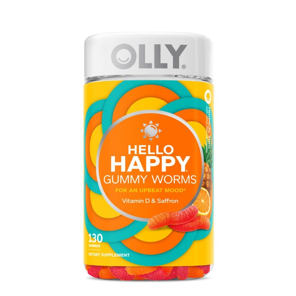OLLY Hello Happy Gummy Worms Mood Balance Support with Vitamin D Tropical Zing (130 ct.) - Multivitamins - OLLY