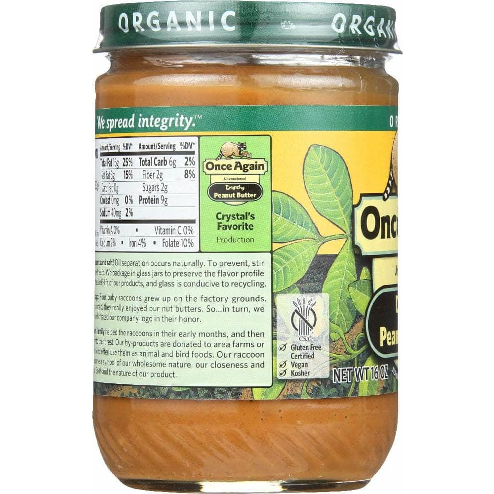 Once Again Once Again Peanut Butter Crunchy Organic, 16 oz
