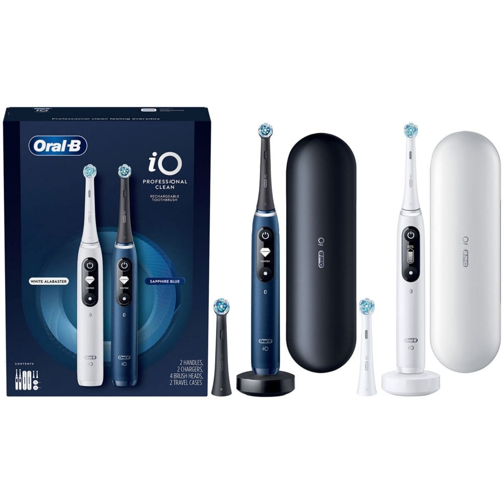 Oral-B iO Series 7 Electric Toothbrush Sapphire Blue and White Alabaster (2 pk. 4 Brush heads) - Oral Care - Oral-B