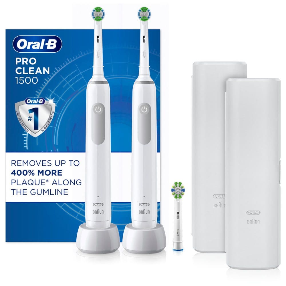 Oral-B Pro Clean 1500 Rechargeable Electric Toothbrush White (2 pk.) - Oral Care - Oral-B Pro