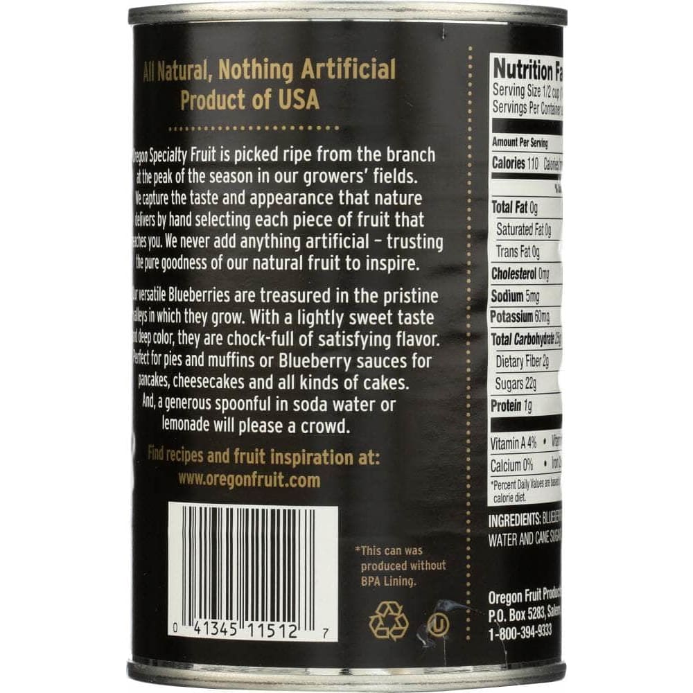 Oregon Specialty Fruit Oregon Blueberries In Light Syrup, 15 oz