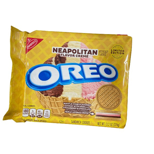 OREO OREO Neapolitan Sandwich Cookies, Waffle Cone Flavored Cookie with Vanilla, Strawberry and Chocolate Triple Layered Creme, Limited Edition, 13.2 oz