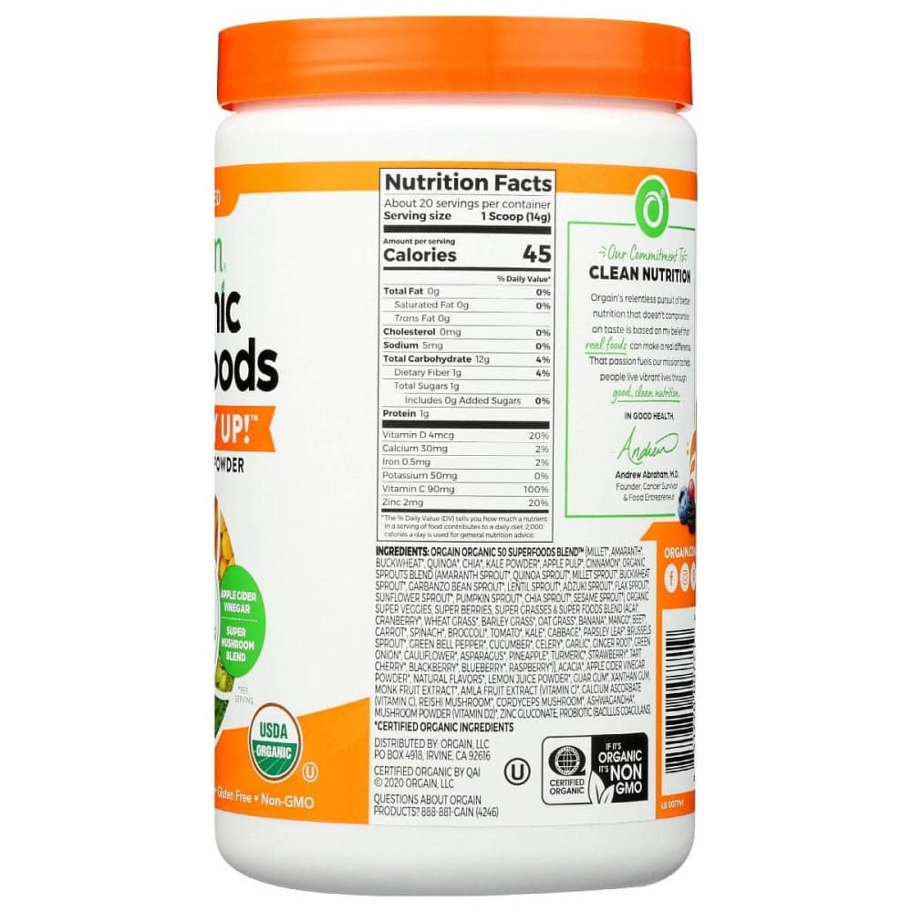 ORGAIN Grocery > Nutritional Bars, Drinks, and Shakes ORGAIN: Superfoods Immunity Up Powder Orange Tangerine, 9.9 oz