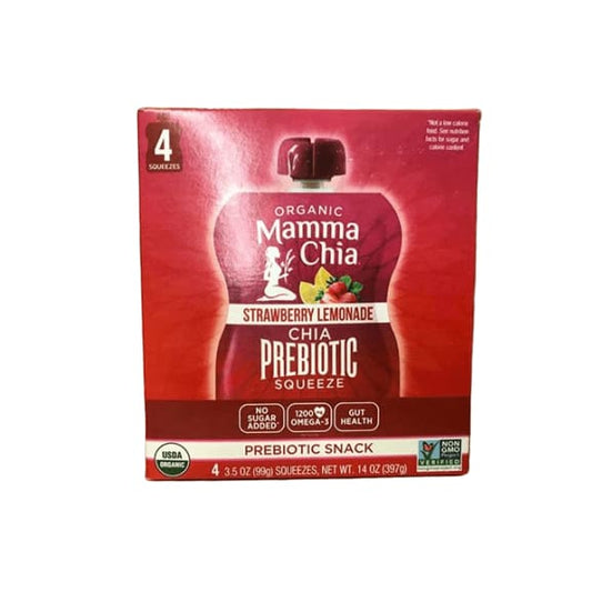 Organic Mamma Chia Strawberry Lemonade, Prebiotic Snack, 4 x 3.5 oz - ShelHealth.Com