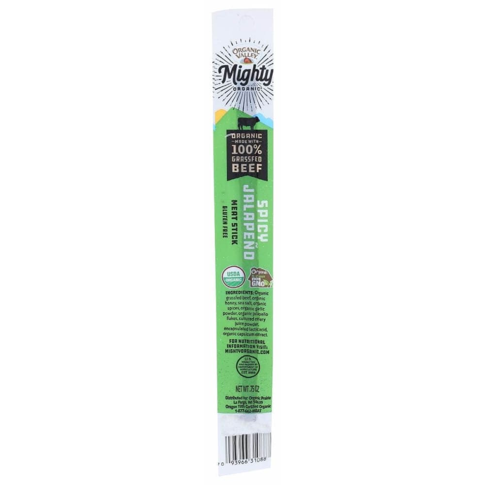 ORGANIC VALLEY Grocery > SHELF STABLE JERKY & MEAT SNACKS ORGANIC VALLEY: Mighty Spicy Jalapeno Beef Stick, 0.75 oz