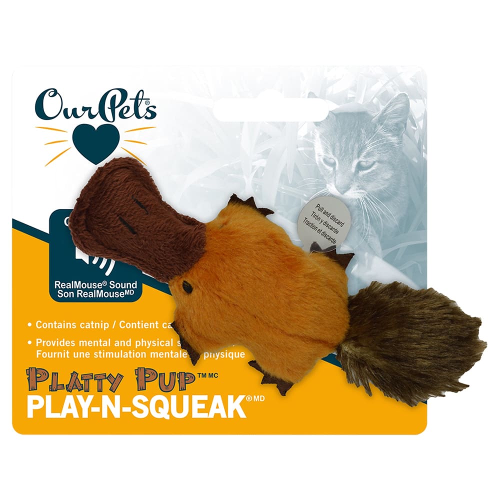 OurPets Play N Squeak Platty Pup Catnip Toy Brown Small - Pet Supplies - OurPets