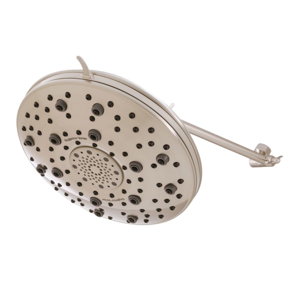 Oxygenics Vortex 8-Setting Brushed-Nickel Rain Shower Head with 9 Adjustable Arm - Showers & Shower Fixtures - Oxygenics
