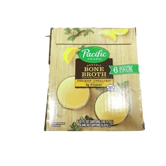 Pacific Foods Organic Bone Broth, Original Chicken 32oz Cartons, 6-Pack - ShelHealth.Com