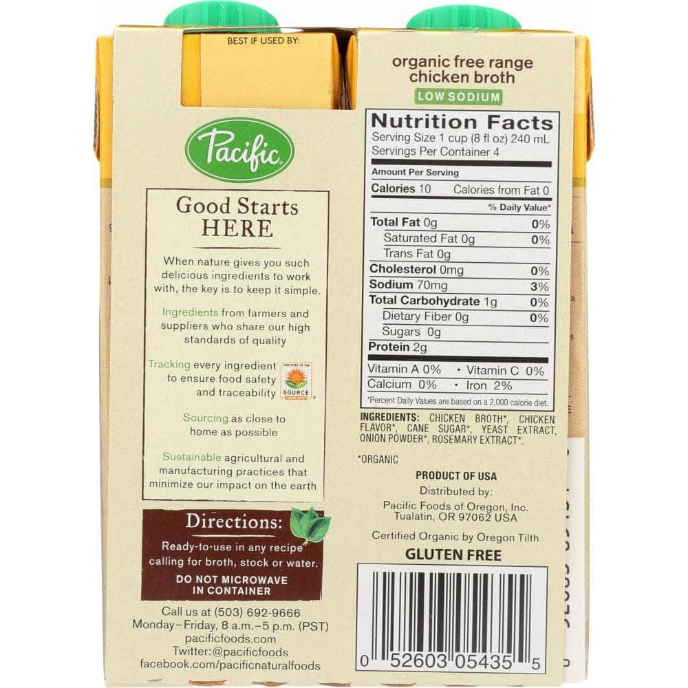 Pacific Foods Pacific Foods Organic Free Range Chicken Broth Low Sodium 4 count (8 oz each), 32 oz