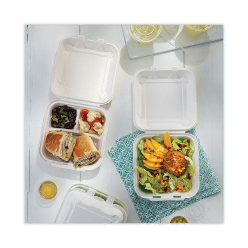 Pactiv Evergreen Earthchoice Bagasse Hinged Lid Container Single Tab Lock 6 Sandwich 5.8 X 5.8 X 3.3 Natural Sugarcane 500/carton - Food
