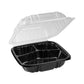 Pactiv Evergreen Earthchoice Vented Dual Color Microwavable Hinged Lid Container 3-compartment 21oz 8.5x8.5x3 Black/clear Plastic 150/ct -