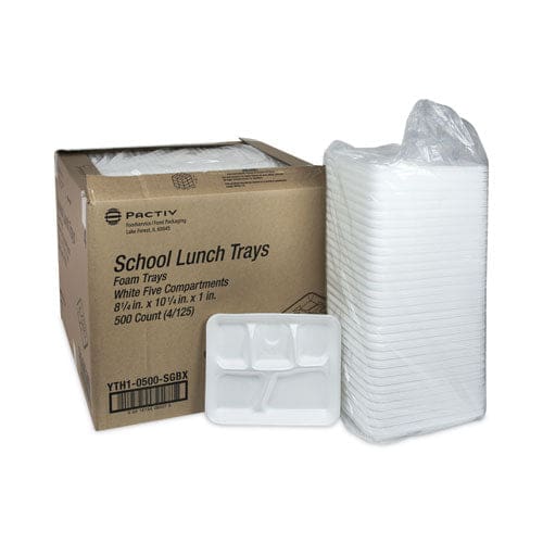 Pactiv Evergreen Foam School Trays 5-compartment 8.25 X 10.5 X 1 White 500/carton - Food Service - Pactiv Evergreen
