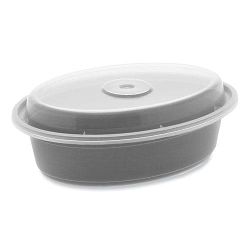 Pactiv Evergreen Newspring Versatainer Microwavable Containers Oval 16 Oz 6.8 X 4.8 X 1.9 Black/clear Plastic 150/carton - Food Service -