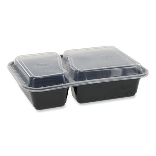 Pactiv Evergreen Newspring Versatainer Microwavable Containers Rectangular 2-compartment 30 Oz 6 X 8.5 X 2.5 Black/clear Plastic 150/ct -