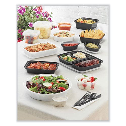 Pactiv Evergreen Newspring Versatainer Microwavable Containers Round 3-compartment 39 Oz 9 X 9 X 2.25 Black/clear Plastic 150/carton - Food