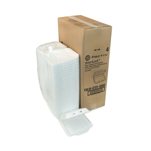 Pactiv Evergreen Smartlock Foam Hinged Lid Container Small 7.5 X 8 X 2.63 White 150/carton - Food Service - Pactiv Evergreen