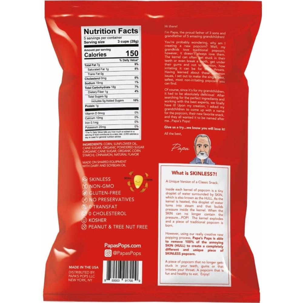 PAPAS POPS Papas Pops Popcorn Sweet Cinnamon, 5 Oz