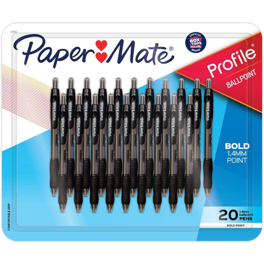 Paper Mate Ballpoint Pen Profile Retractable Pen Bold Point (1.4mm) Black 20 Count - Pens Pencils & Markers - Paper Mate