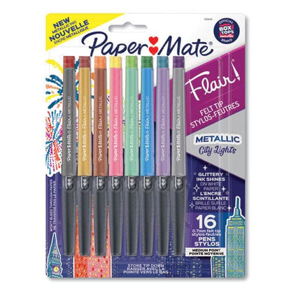 Paper Mate Flair Metallic Porous Point Pen Stick Medium 0.7 Mm Assorted Ink And Barrel Colors 16/pack - School Supplies - Paper Mate®