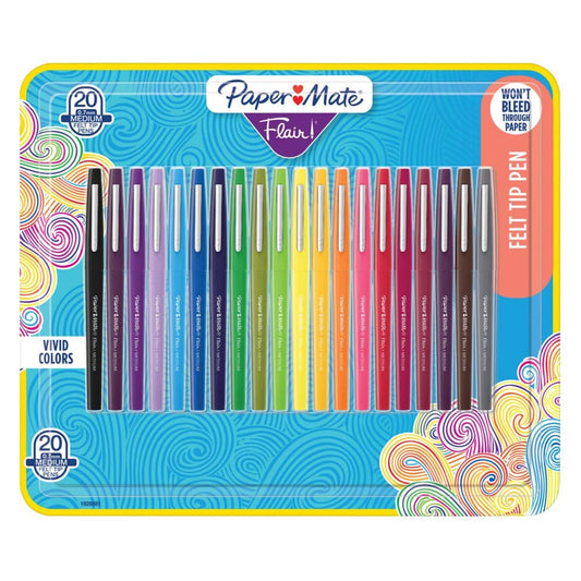 Paper Mate Flair Pens Assorted Colors Pack of 20 - First Day of School Essentials - Paper Mate