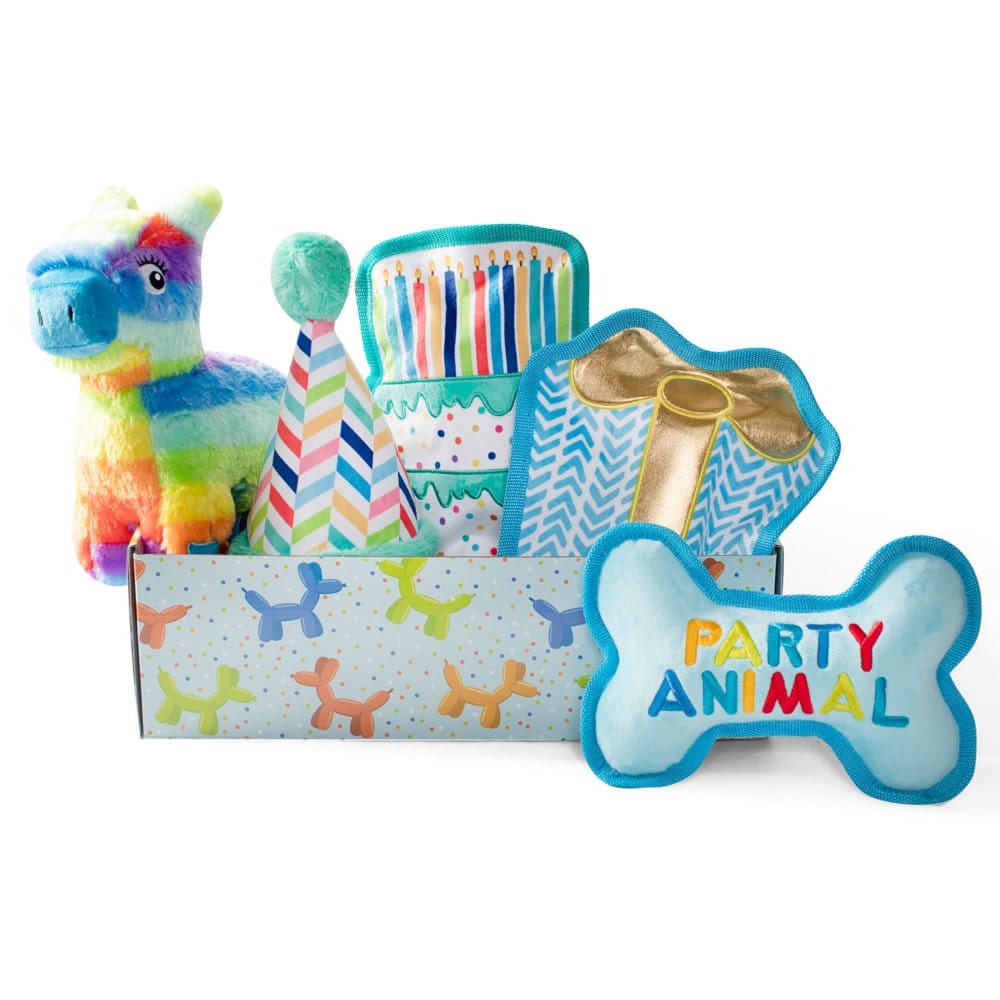 Party Animal Birthday Box Dog Toy Bundle 5-Piece Set (Blue) - New Grocery & Household - Party Animal