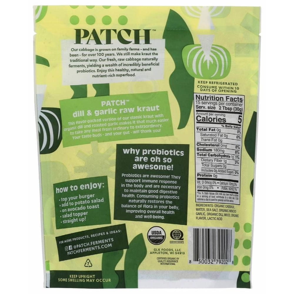PATCH Grocery > Refrigerated PATCH: Dill & Garlic Raw Kraut, 16 oz