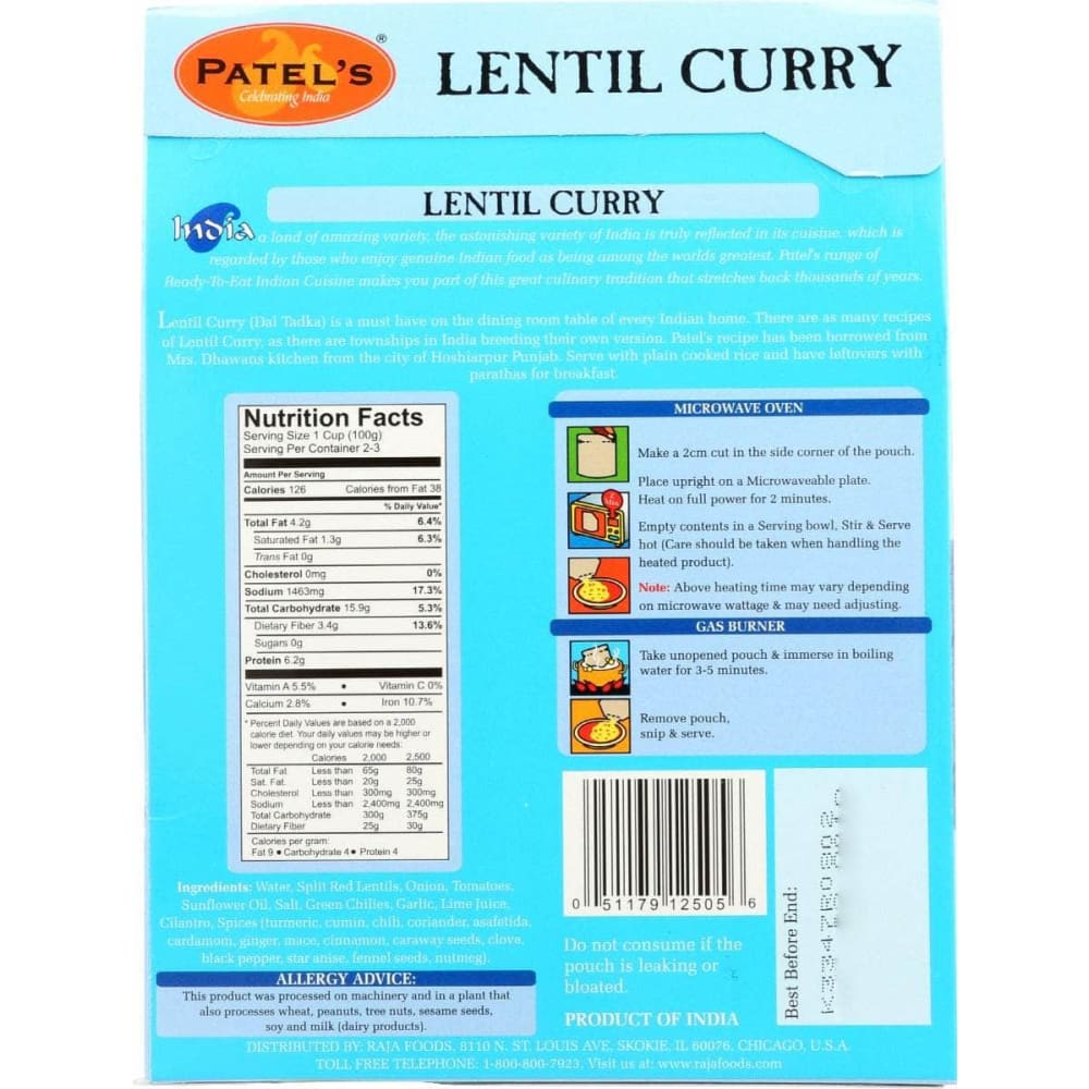 PATEL Grocery > Pantry > Food PATEL: Dal Tadka Lentil Curry, 9.9 oz